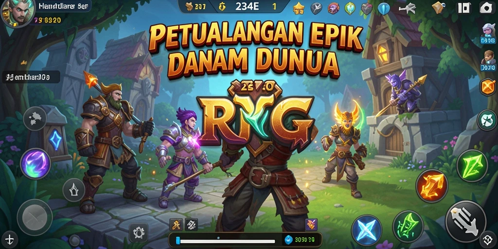 Screenshot utama 234E menampilkan pertarungan epik di dunia RPG.