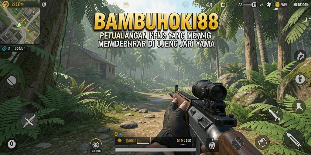 Tampilan gameplay mendebarkan dalam BAMBUHOKI88 dengan aksi tembak-menembak yang intens.