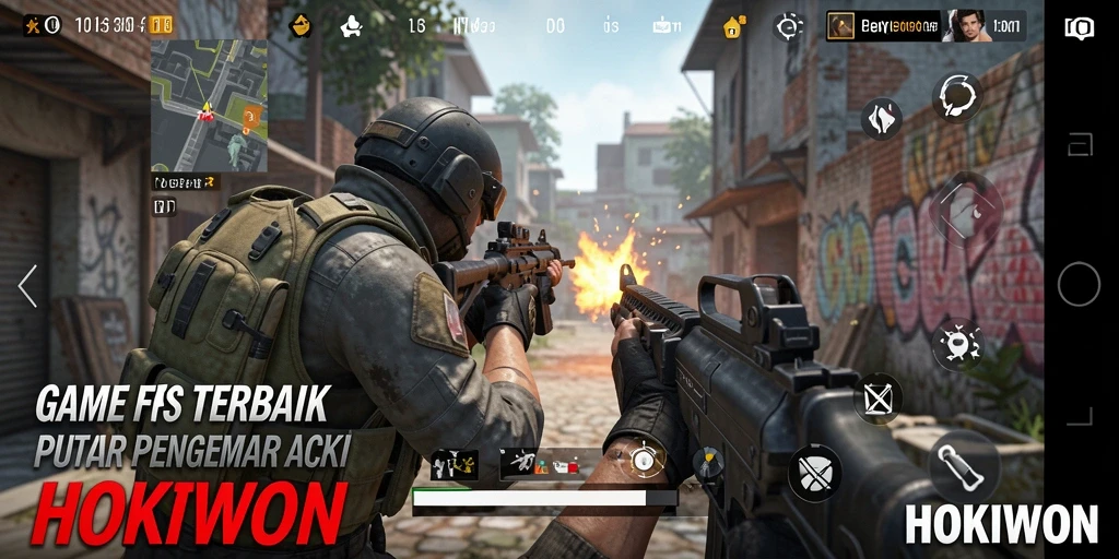 Gameplay HOKIWON menampilkan aksi tembak-menembak yang intens dan mendebarkan.