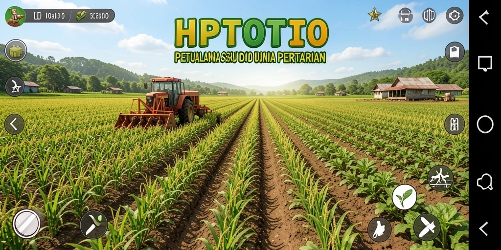 Tampilan gameplay HPTOTO yang menampilkan kebun dan hewan ternak.