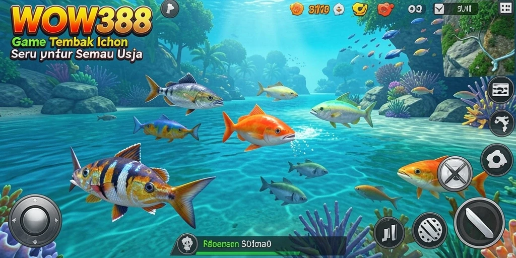 Screenshot gameplay WOW388 dengan ikan berwarna-warni yang menarik.